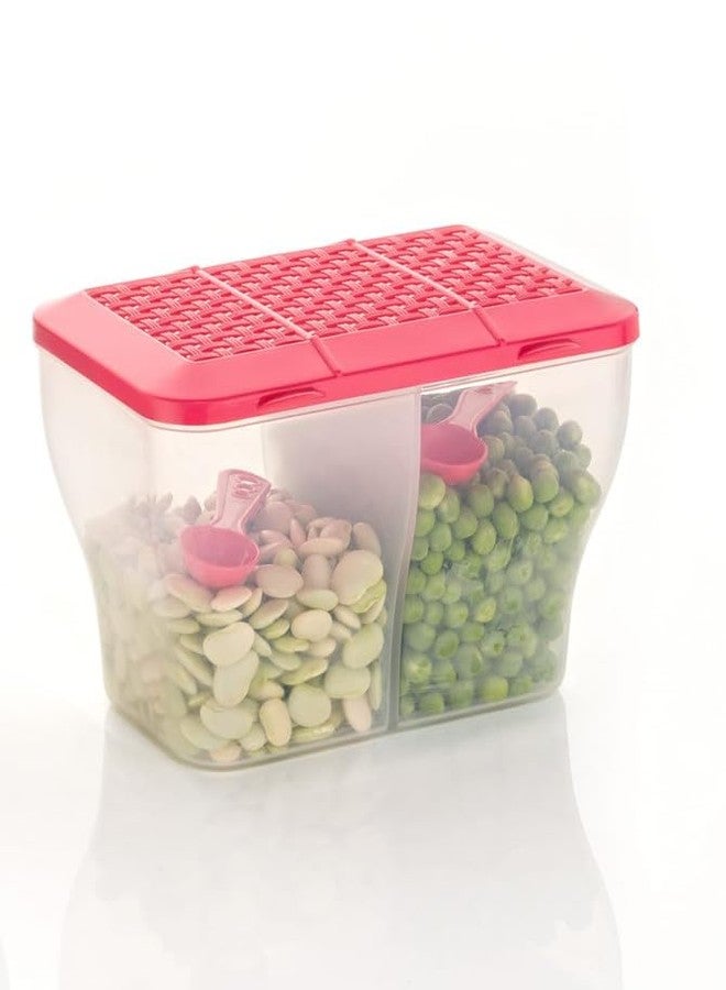 HAPPI Multipurpose Plastic 2 in 1 Masala Box for Kitchen, Spice Boxes for Kitchen, Transparent 2 Compartment Storage Containers Airtight Grocery, Dry Fruits Box 2000 Ml with 2 Spoons(Pink) - Image 1